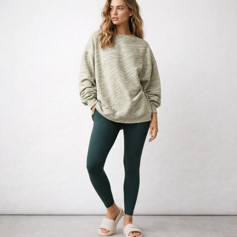 Lululemon Perfectly Oversized Crew Le Tigre Green Fern Print Sz 4